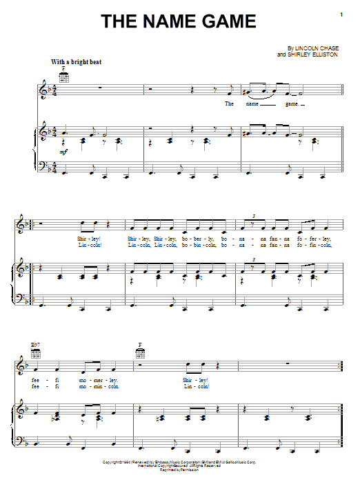 Shirley Ellis The Name Game Sheet Music Notes & Chords for Melody Line, Lyrics & Chords - Download or Print PDF