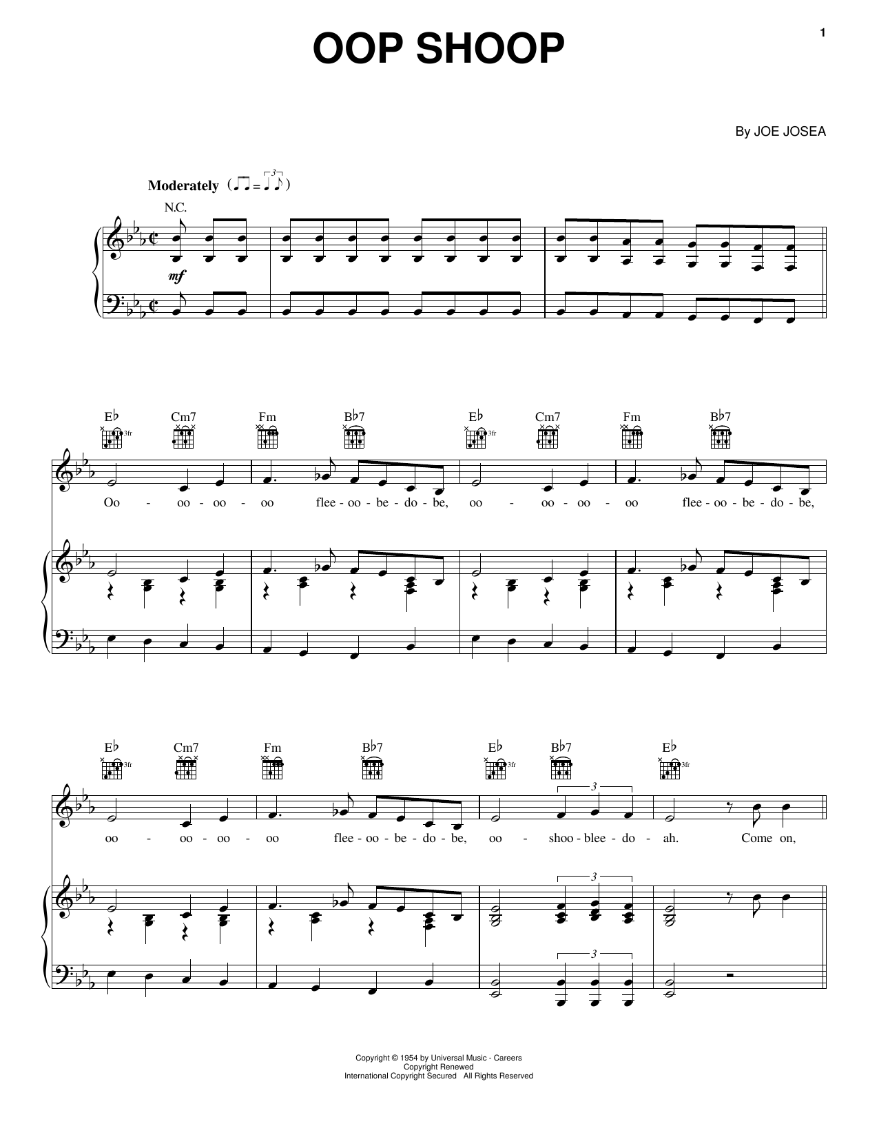 Shirley Gunter & The Queens Oop Shoop Sheet Music Notes & Chords for Piano, Vocal & Guitar (Right-Hand Melody) - Download or Print PDF