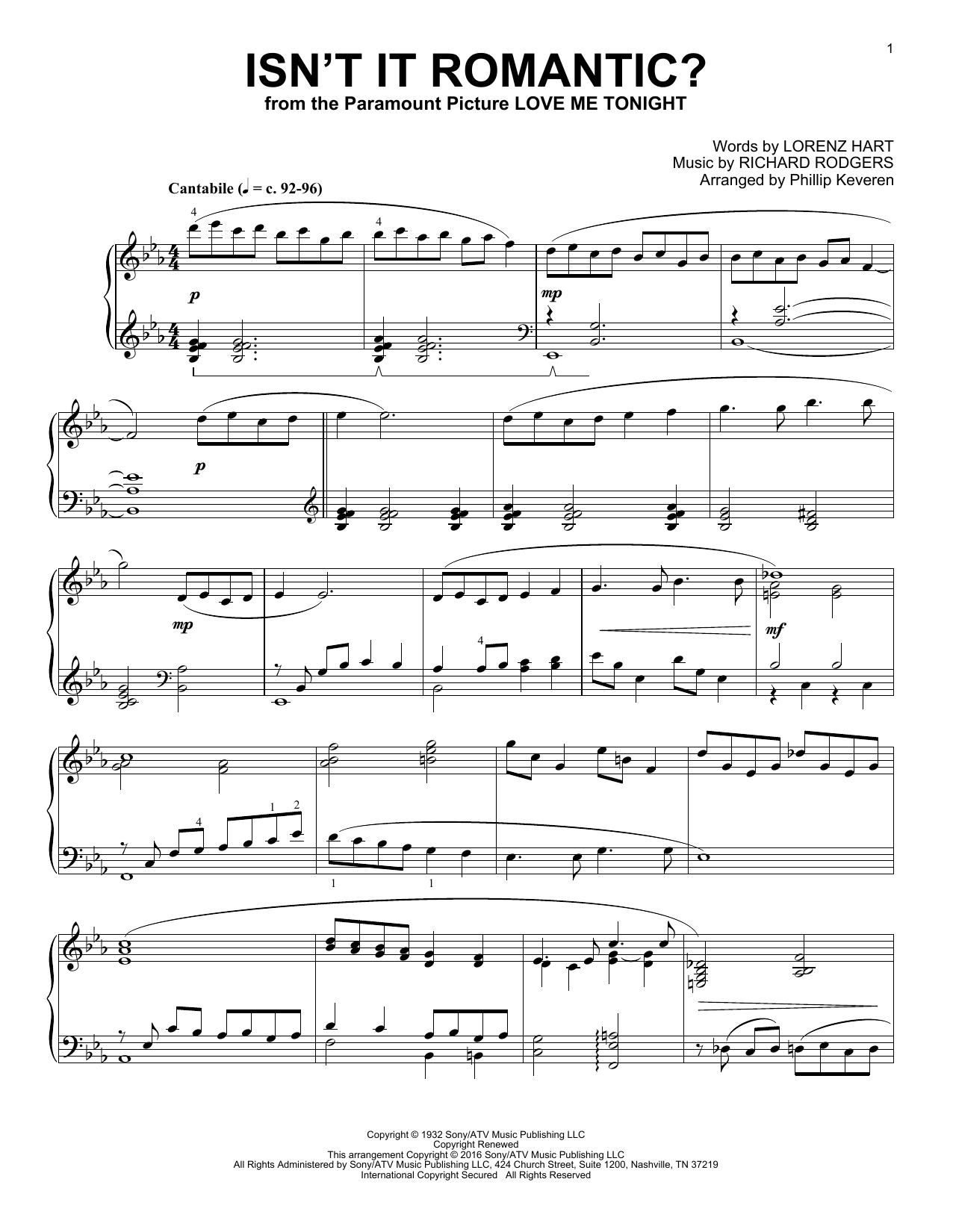 Phillip Keveren Isn't It Romantic? Sheet Music Notes & Chords for Piano - Download or Print PDF