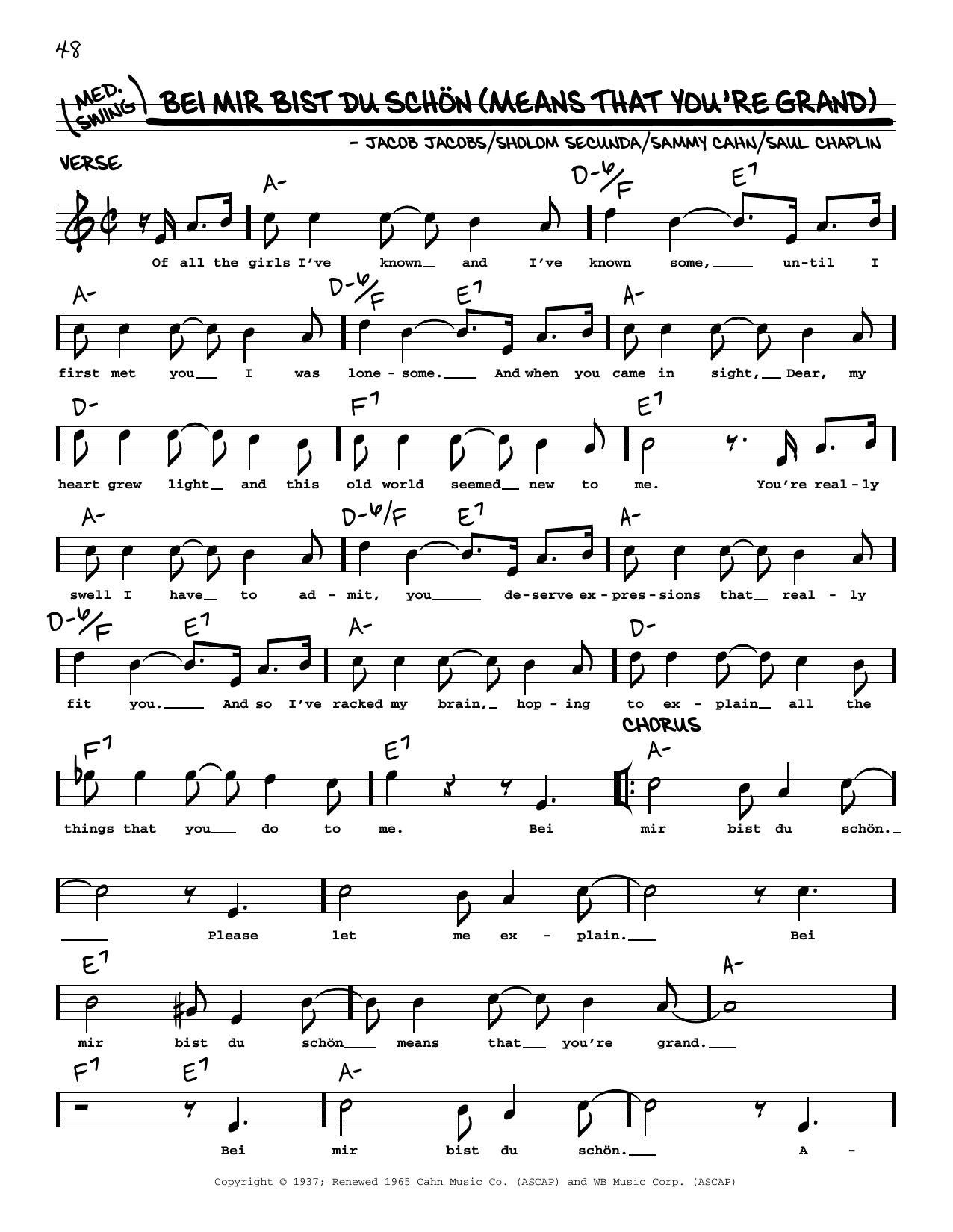 Sholom Secunda Bei Mir Bist Du Schon (Means That You're Grand) (arr. Robert Rawlins) Sheet Music Notes & Chords for Real Book – Melody, Lyrics & Chords - Download or Print PDF
