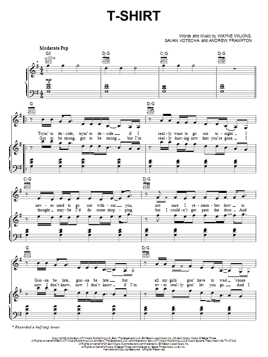 Shontelle T-Shirt Sheet Music Notes & Chords for Piano, Vocal & Guitar (Right-Hand Melody) - Download or Print PDF