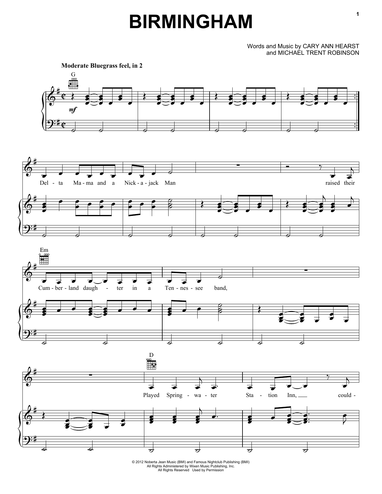 Shovels & Rope Birmingham Sheet Music Notes & Chords for Piano, Vocal & Guitar (Right-Hand Melody) - Download or Print PDF