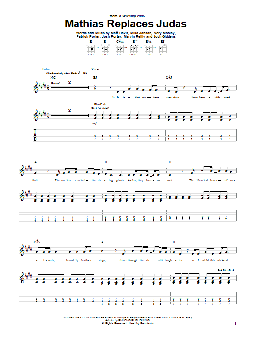 Showbread Mathias Replaces Judas Sheet Music Notes & Chords for Guitar Tab - Download or Print PDF Showbread Mathias Replaces Judas Sheet Music Notes & Chords for Guitar Tab - Download or Print PDF