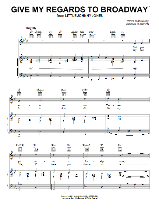 Showtune Give My Regards To Broadway Sheet Music Notes & Chords for Piano, Vocal & Guitar (Right-Hand Melody) - Download or Print PDF