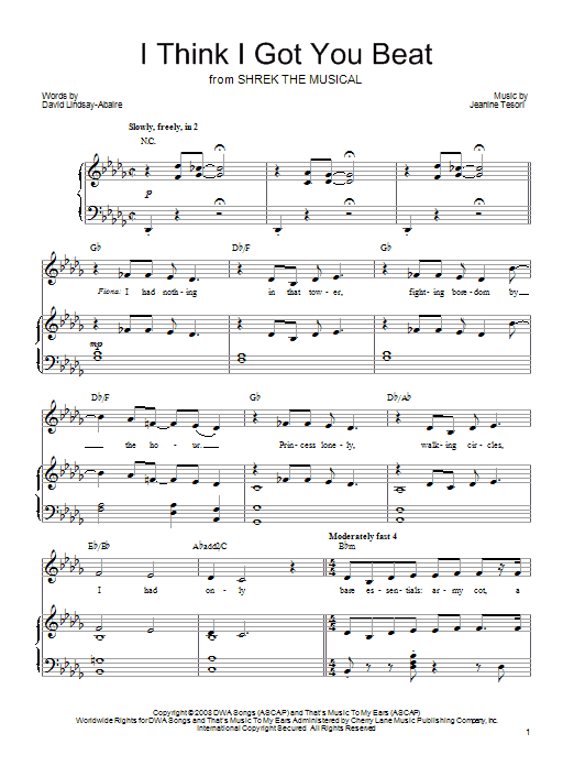 Shrek The Musical I Think I Got You Beat Sheet Music Notes & Chords for Piano, Vocal & Guitar (Right-Hand Melody) - Download or Print PDF