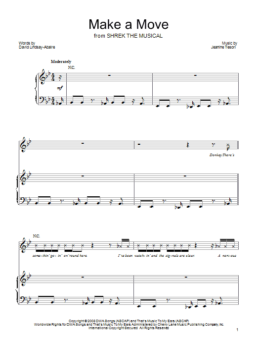 Shrek The Musical Make A Move Sheet Music Notes & Chords for Piano, Vocal & Guitar (Right-Hand Melody) - Download or Print PDF