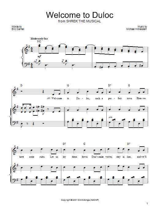 Shrek The Musical What's Up, Duloc? Sheet Music Notes & Chords for Piano, Vocal & Guitar (Right-Hand Melody) - Download or Print PDF