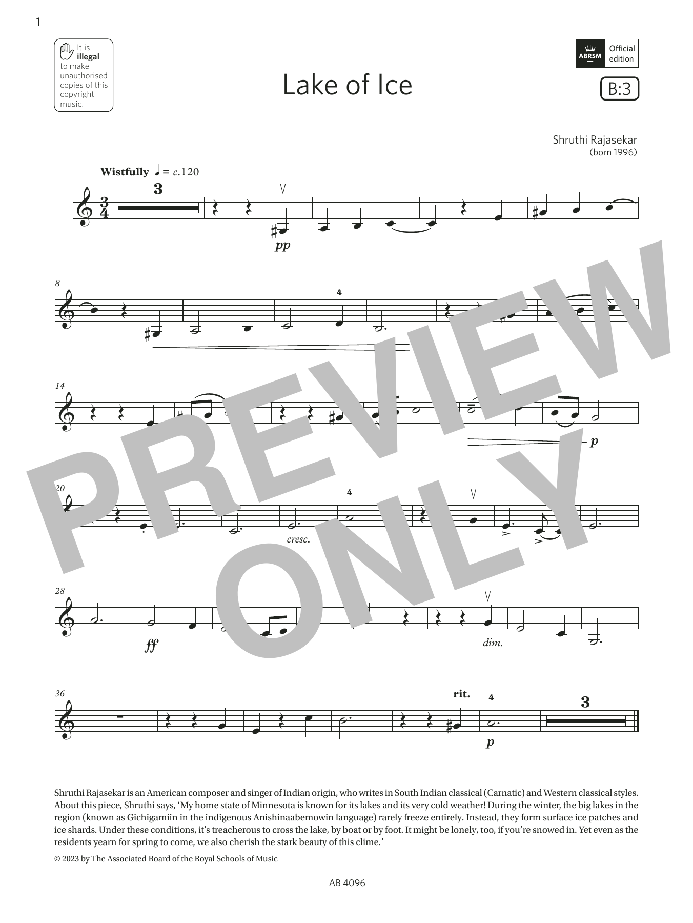 Shruthi Rajasekar Lake of Ice (Grade 2, B3, from the ABRSM Violin Syllabus from 2024) Sheet Music Notes & Chords for Violin Solo - Download or Print PDF