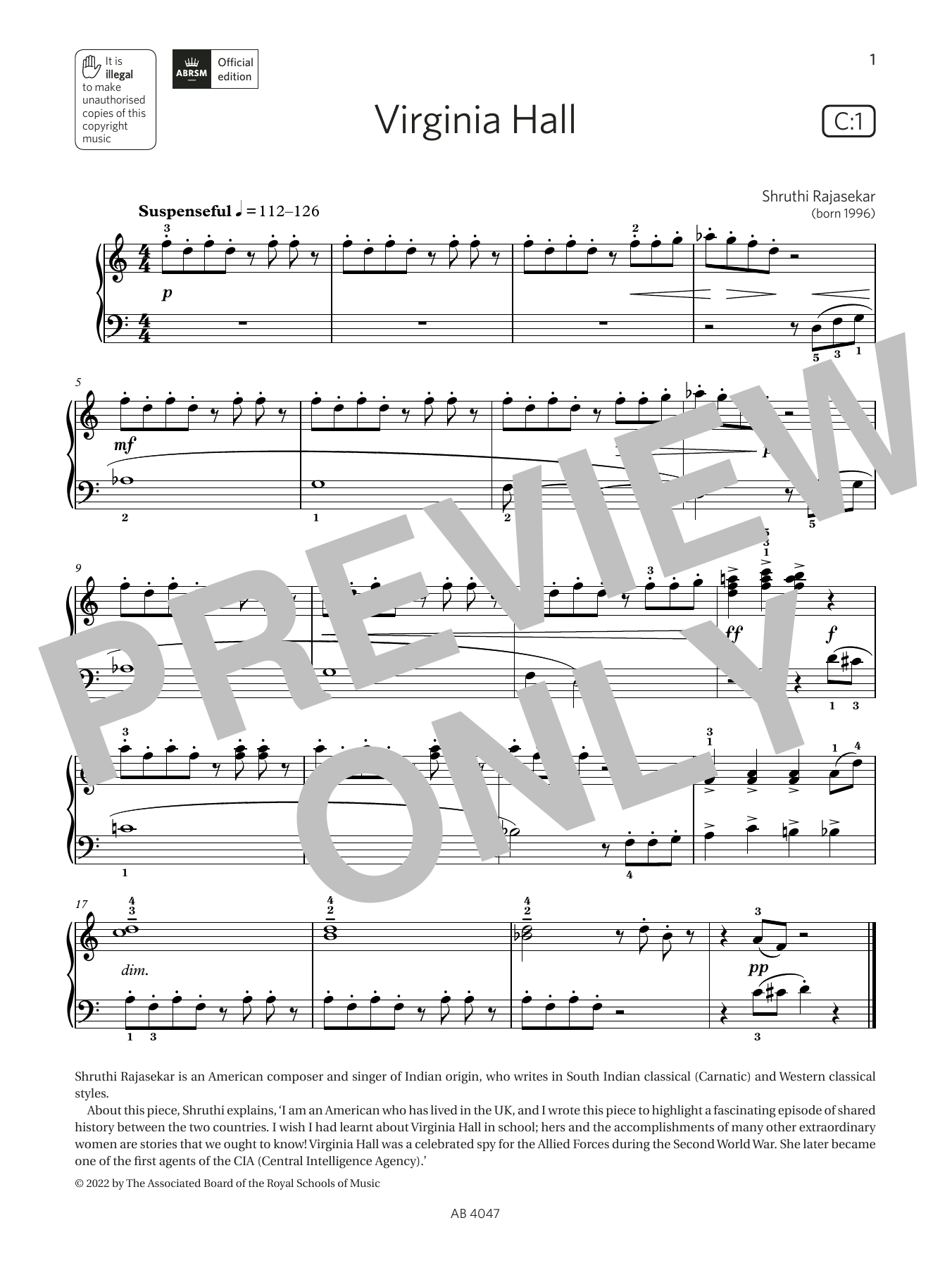 Shruthi Rajasekar Virginia Hall (Grade 1, list C1, from the ABRSM Piano Syllabus 2023 & 2024) Sheet Music Notes & Chords for Piano Solo - Download or Print PDF