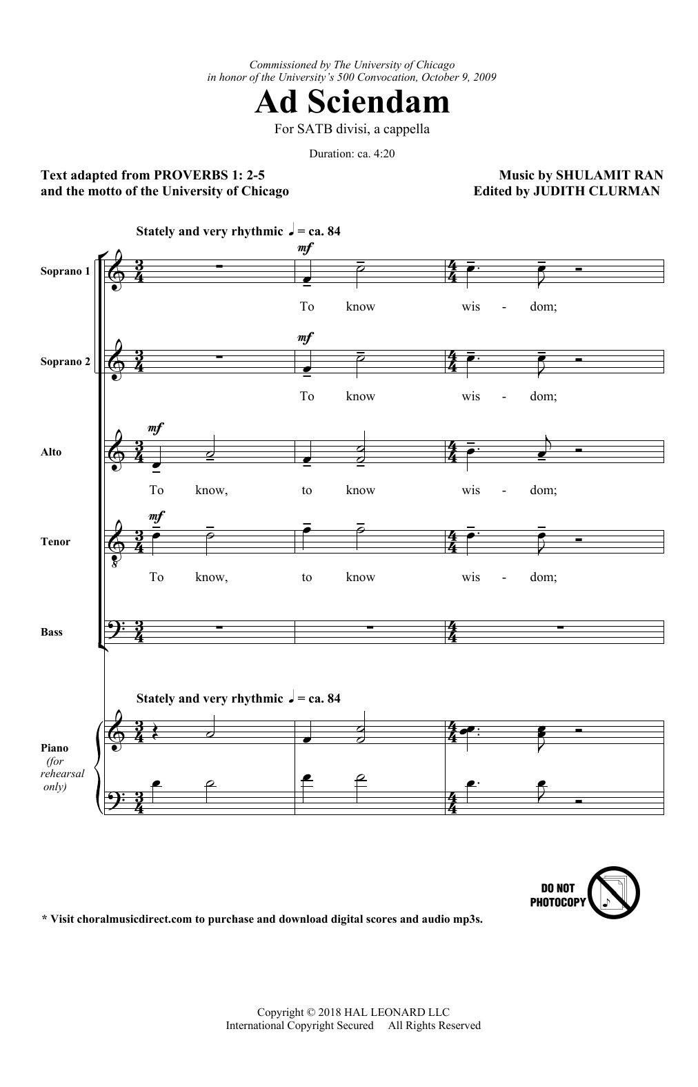 Shulamit Ran Ad Sciendam Sheet Music Notes & Chords for SATB Choir - Download or Print PDF