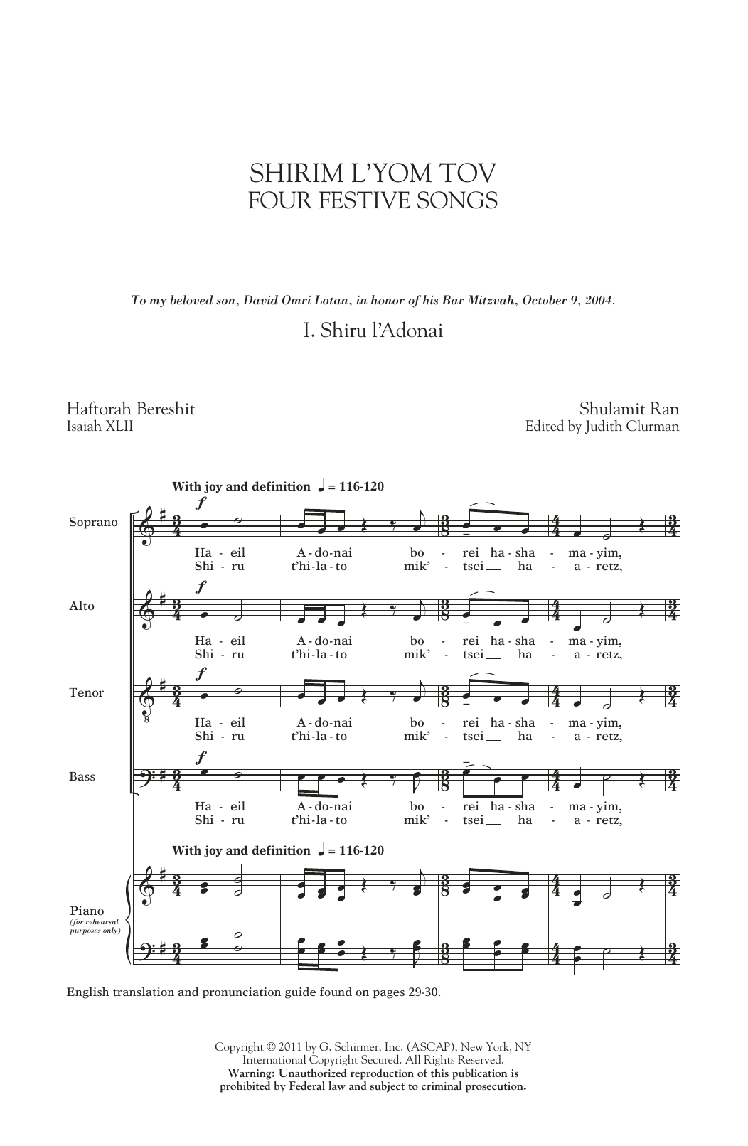 Shulamit Ran Four Festive Songs Sheet Music Notes & Chords for SATB - Download or Print PDF