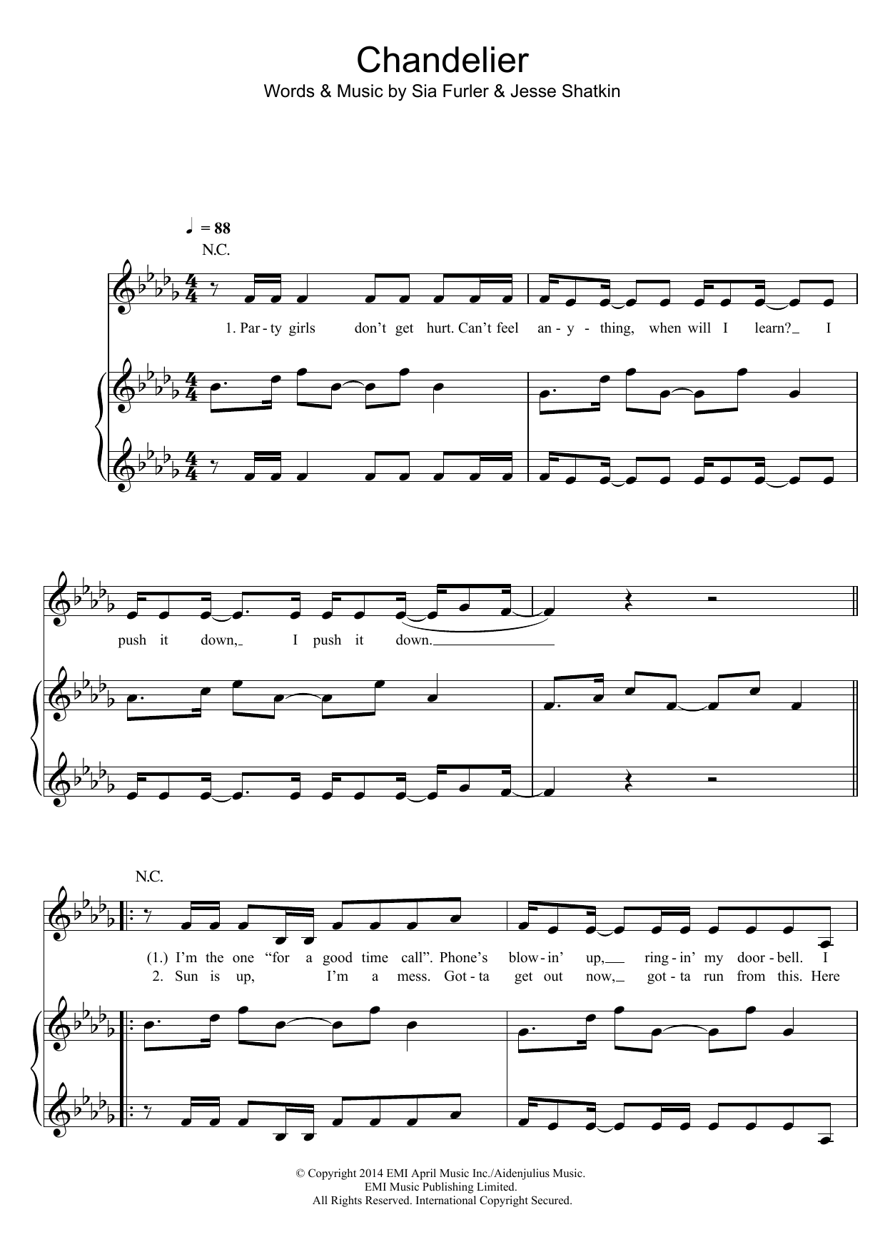 Sia Chandelier Sheet Music Notes & Chords for Easy Guitar Tab - Download or Print PDF
