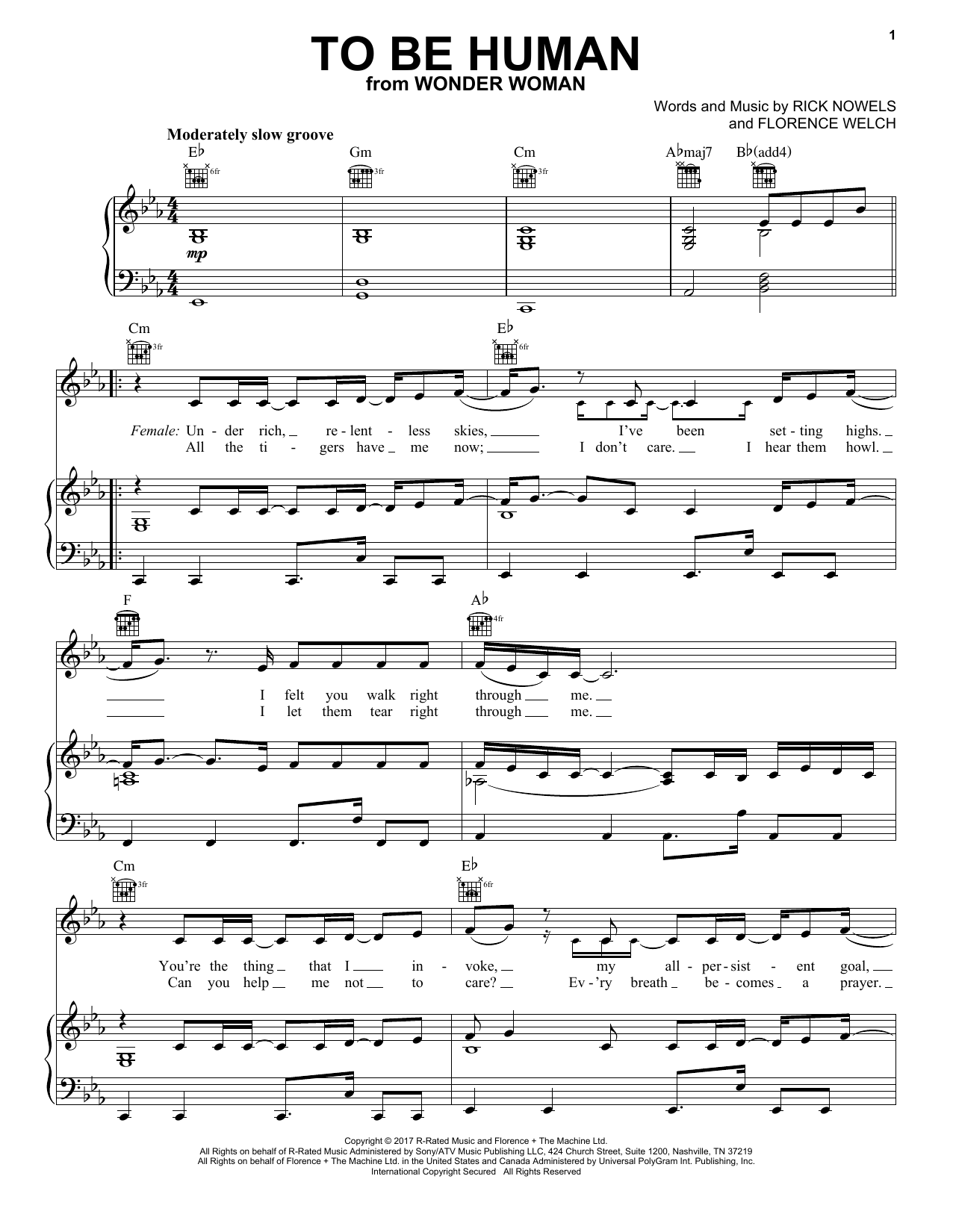 Sia feat. Labrinth To Be Human Sheet Music Notes & Chords for Piano, Vocal & Guitar (Right-Hand Melody) - Download or Print PDF