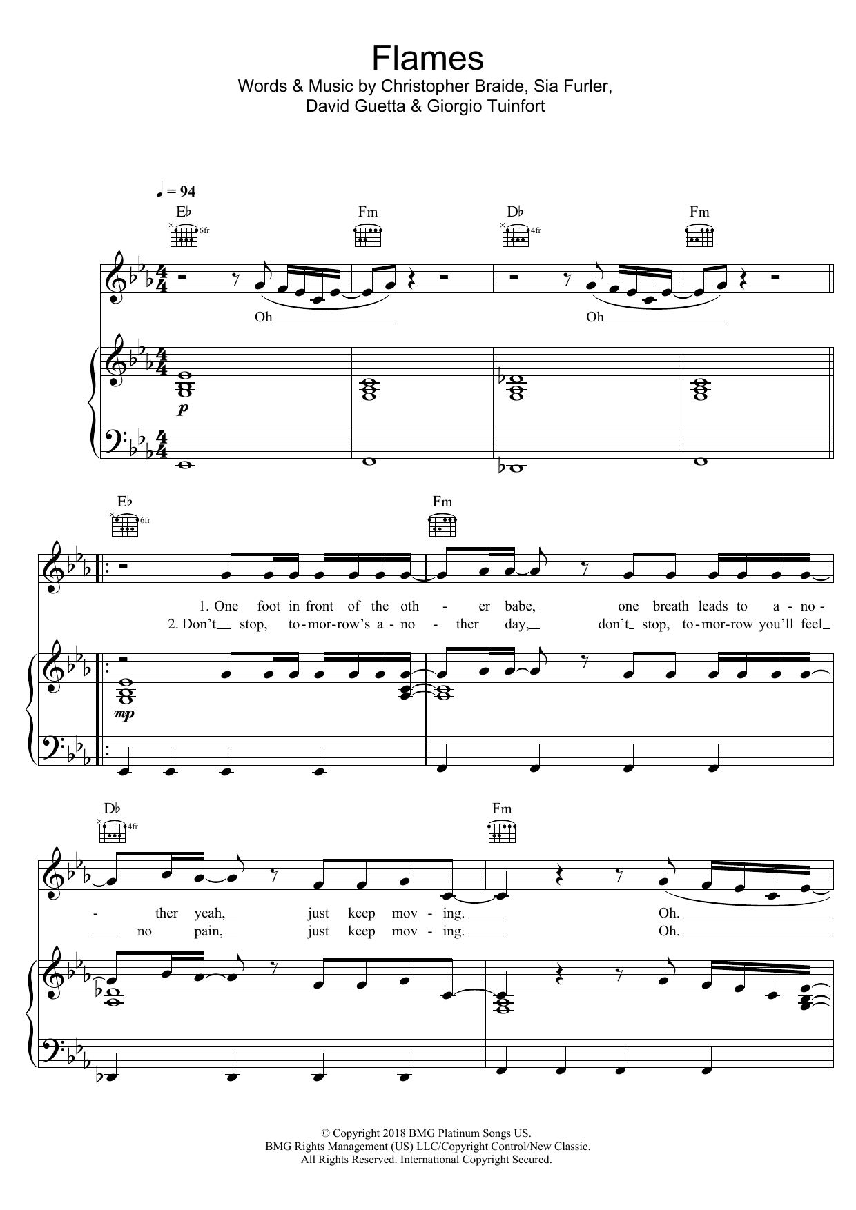 Sia Flames Sheet Music Notes & Chords for Piano, Vocal & Guitar (Right-Hand Melody) - Download or Print PDF