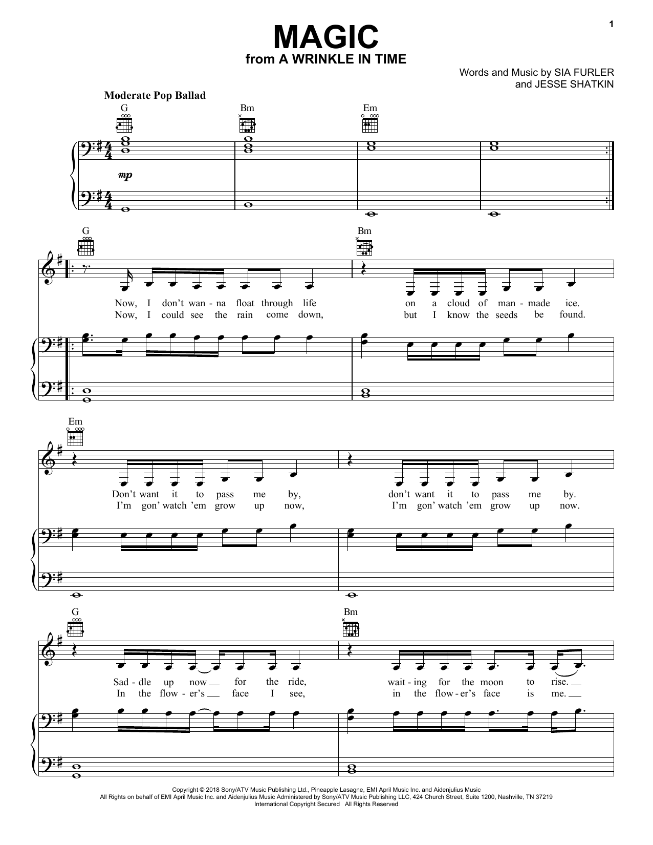 Sia Magic (from A Wrinkle In Time) Sheet Music Notes & Chords for Easy Piano - Download or Print PDF