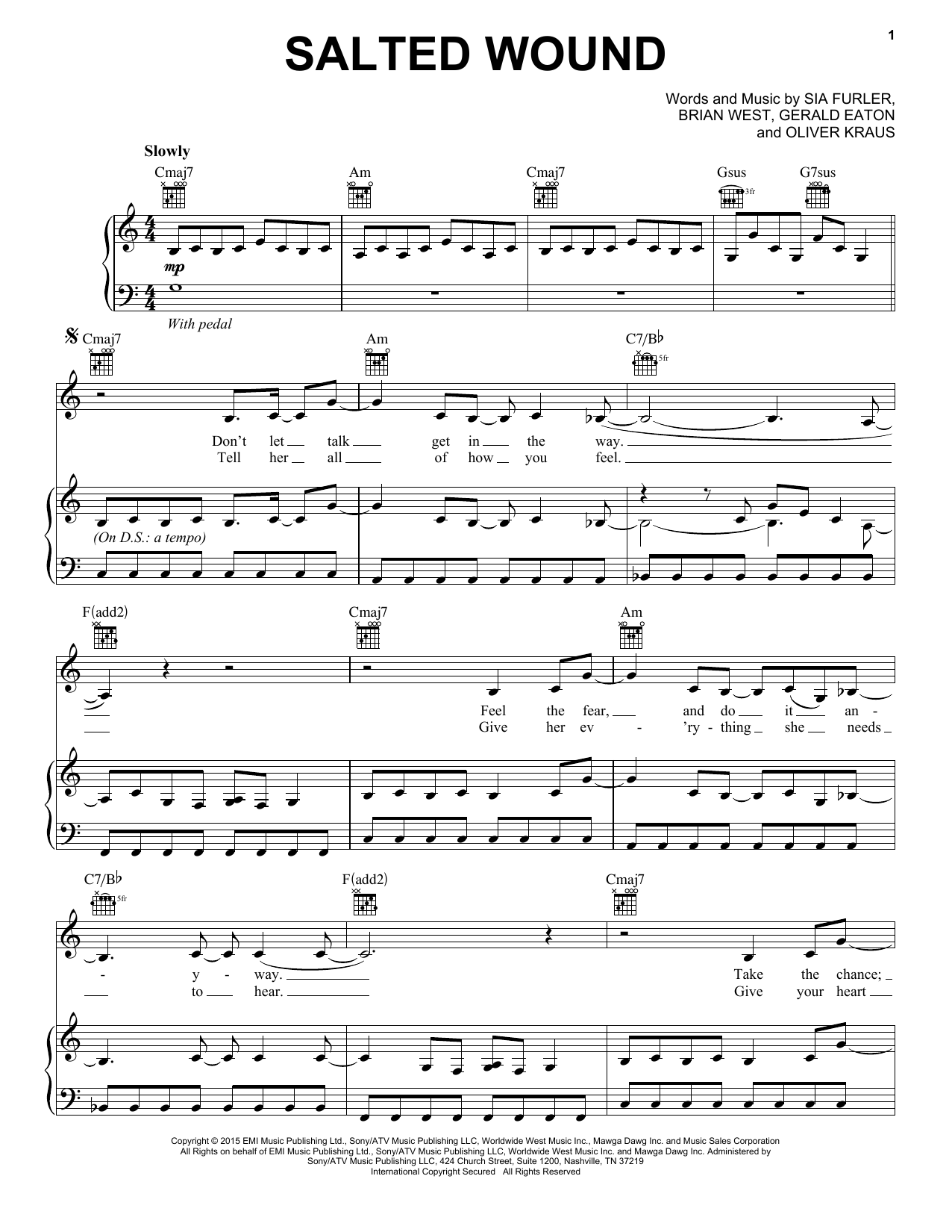 Sia Salted Wound Sheet Music Notes & Chords for Piano, Vocal & Guitar (Right-Hand Melody) - Download or Print PDF