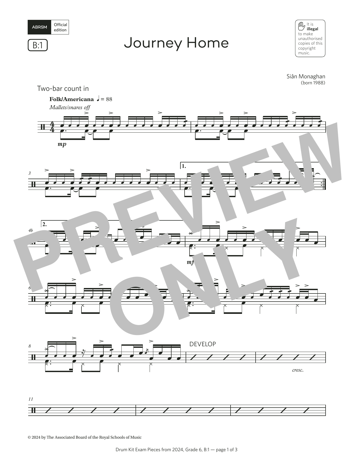 Sian Monaghan Journey Home (Grade 6, list B1, from the ABRSM Drum Kit Syllabus 2024) Sheet Music Notes & Chords for Drums - Download or Print PDF