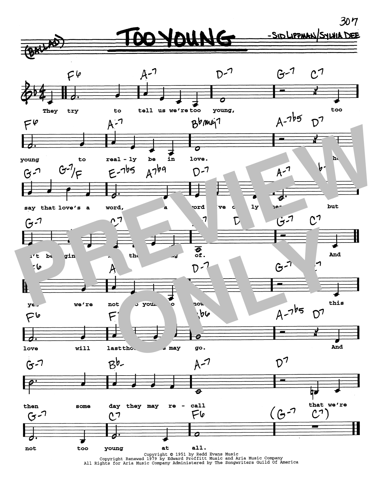 Sid Lippman Too Young (Low Voice) Sheet Music Notes & Chords for Real Book – Melody, Lyrics & Chords - Download or Print PDF