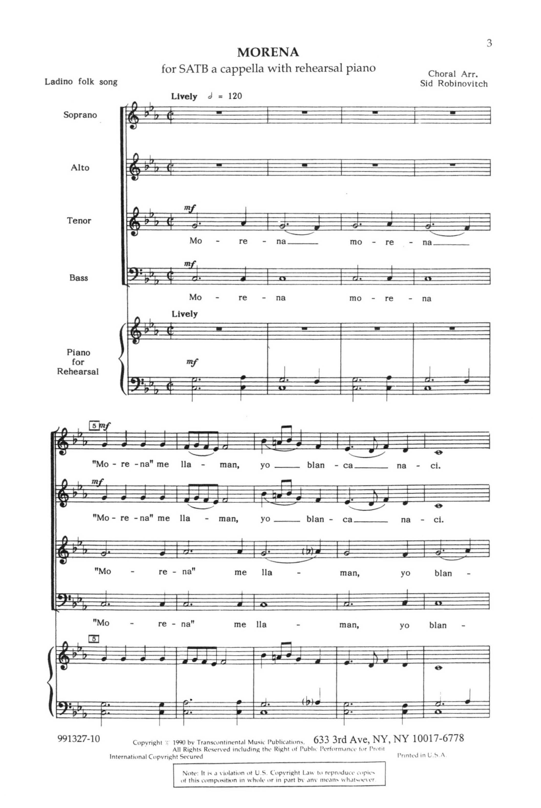 Sid Robinovitch Morena Sheet Music Notes & Chords for SATB Choir - Download or Print PDF