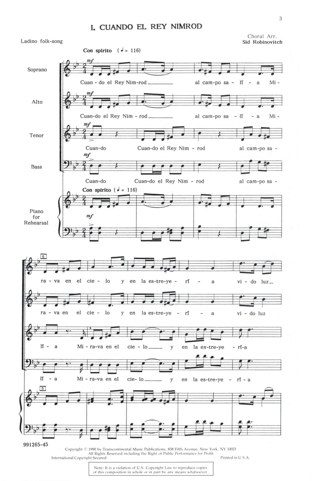 Sid Robinovitch Mosaic Of Jewish Folksongs Sheet Music Notes & Chords for SATB Choir - Download or Print PDF