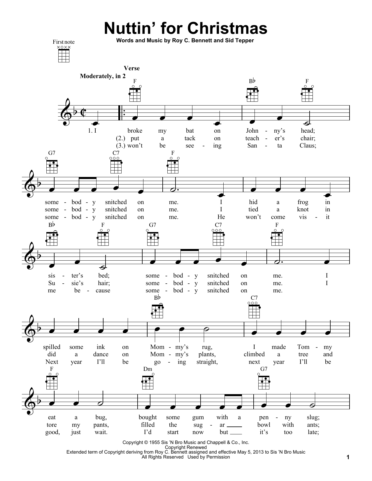Roy C. Bennett Nuttin' For Christmas Sheet Music Notes & Chords for Ukulele - Download or Print PDF