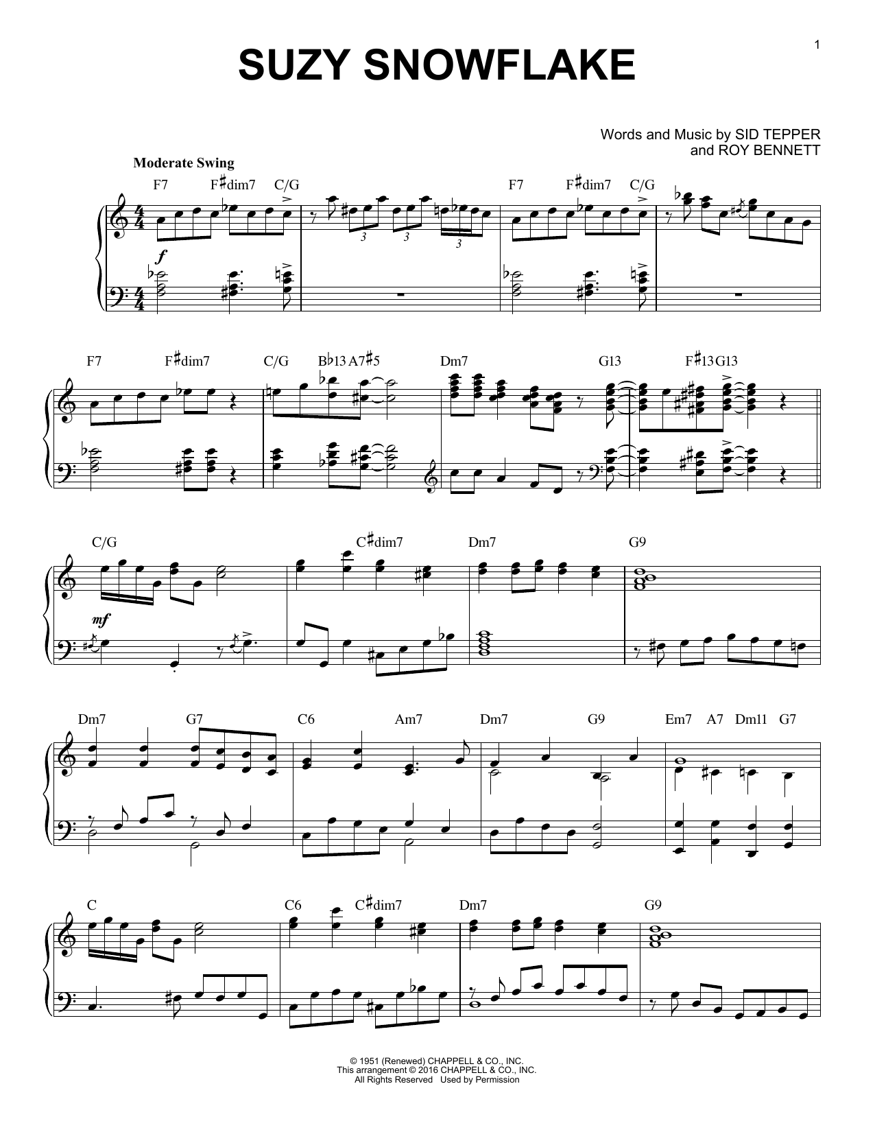 Sid Tepper Suzy Snowflake [Jazz version] (arr. Brent Edstrom) Sheet Music Notes & Chords for Piano - Download or Print PDF