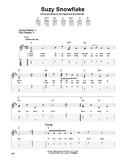 Sid Tepper Suzy Snowflake Sheet Music Notes & Chords for Ukulele with strumming patterns - Download or Print PDF