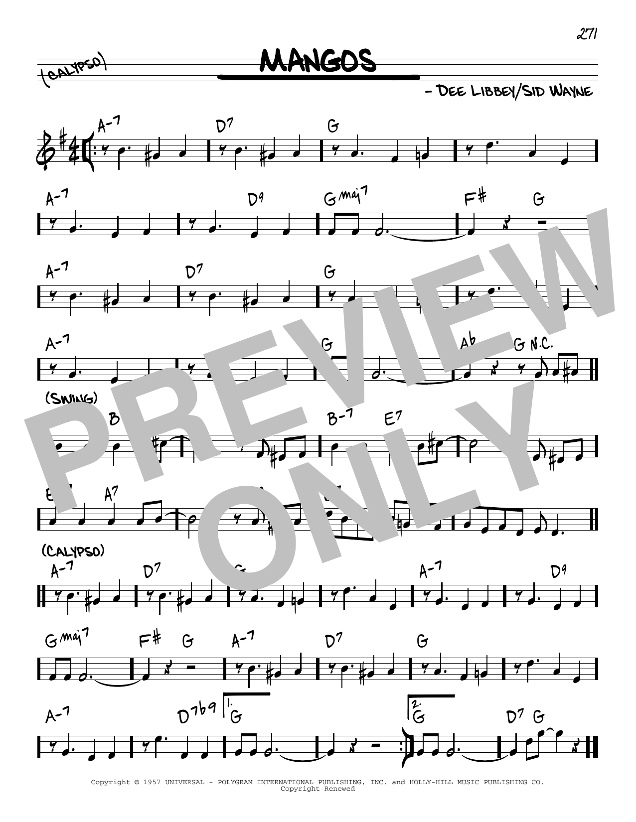 Sid Wayne Mangos Sheet Music Notes & Chords for Real Book – Melody & Chords - Download or Print PDF