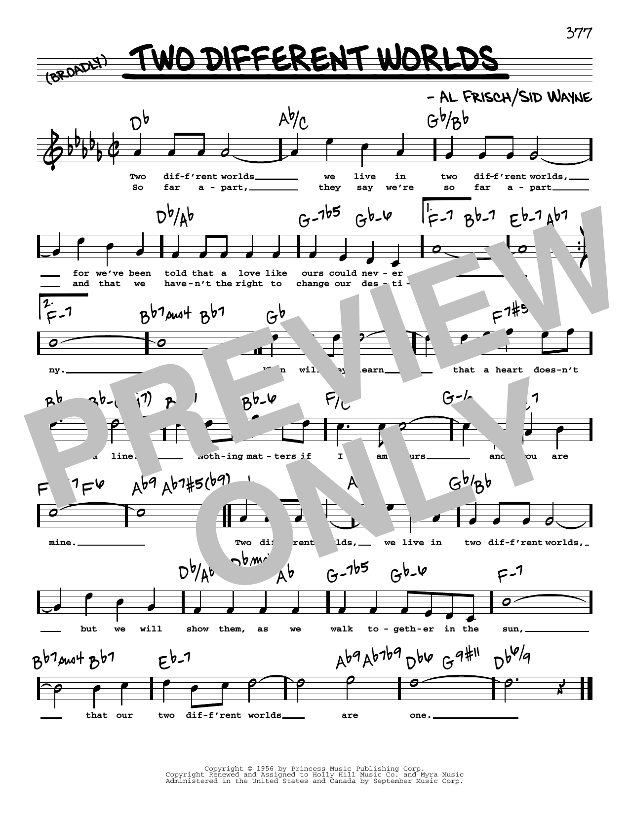 Sid Wayne Two Different Worlds (High Voice) Sheet Music Notes & Chords for Real Book – Melody, Lyrics & Chords - Download or Print PDF
