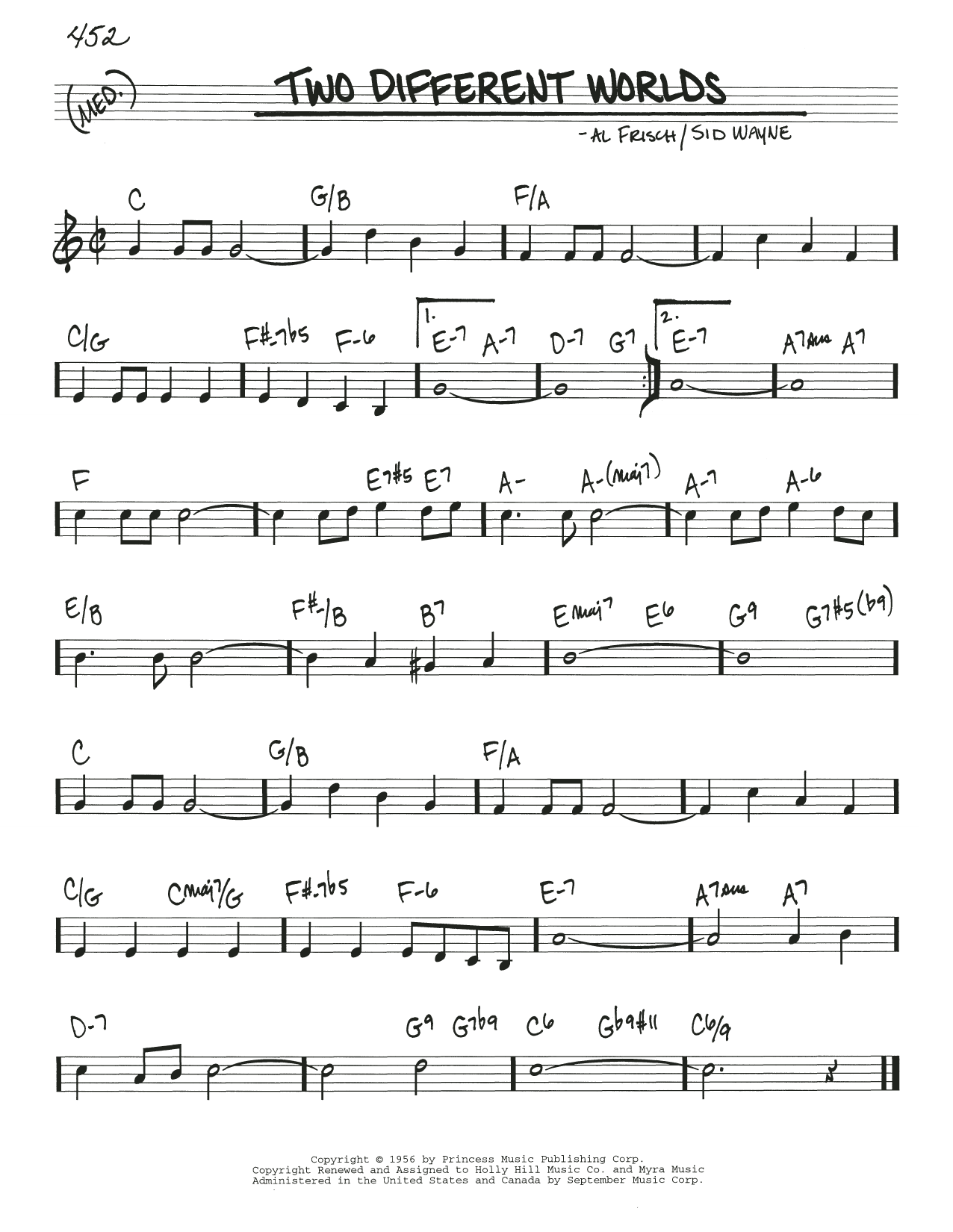 Sid Wayne Two Different Worlds Sheet Music Notes & Chords for Real Book – Melody & Chords - Download or Print PDF