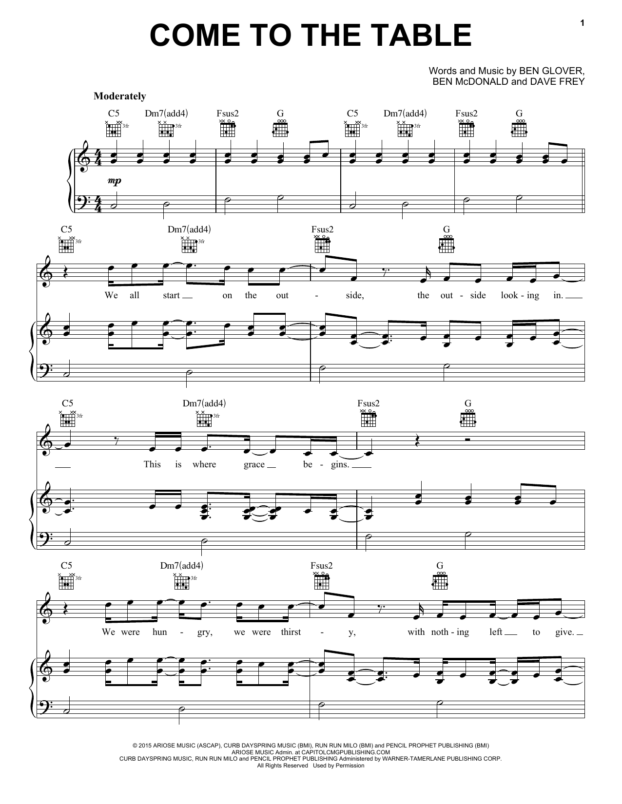Sidewalk Prophets Come To The Table Sheet Music Notes & Chords for Piano, Vocal & Guitar (Right-Hand Melody) - Download or Print PDF