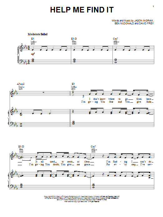 Sidewalk Prophets Help Me Find It Sheet Music Notes & Chords for Piano, Vocal & Guitar (Right-Hand Melody) - Download or Print PDF