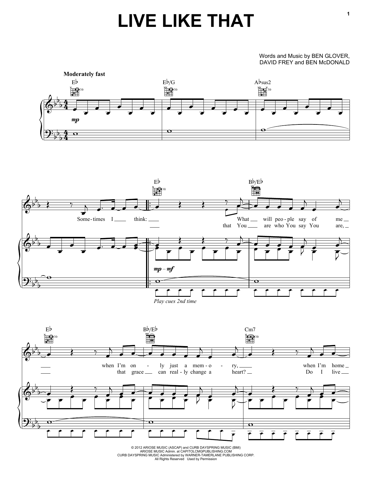 Sidewalk Prophets Live Like That Sheet Music Notes & Chords for Piano, Vocal & Guitar (Right-Hand Melody) - Download or Print PDF