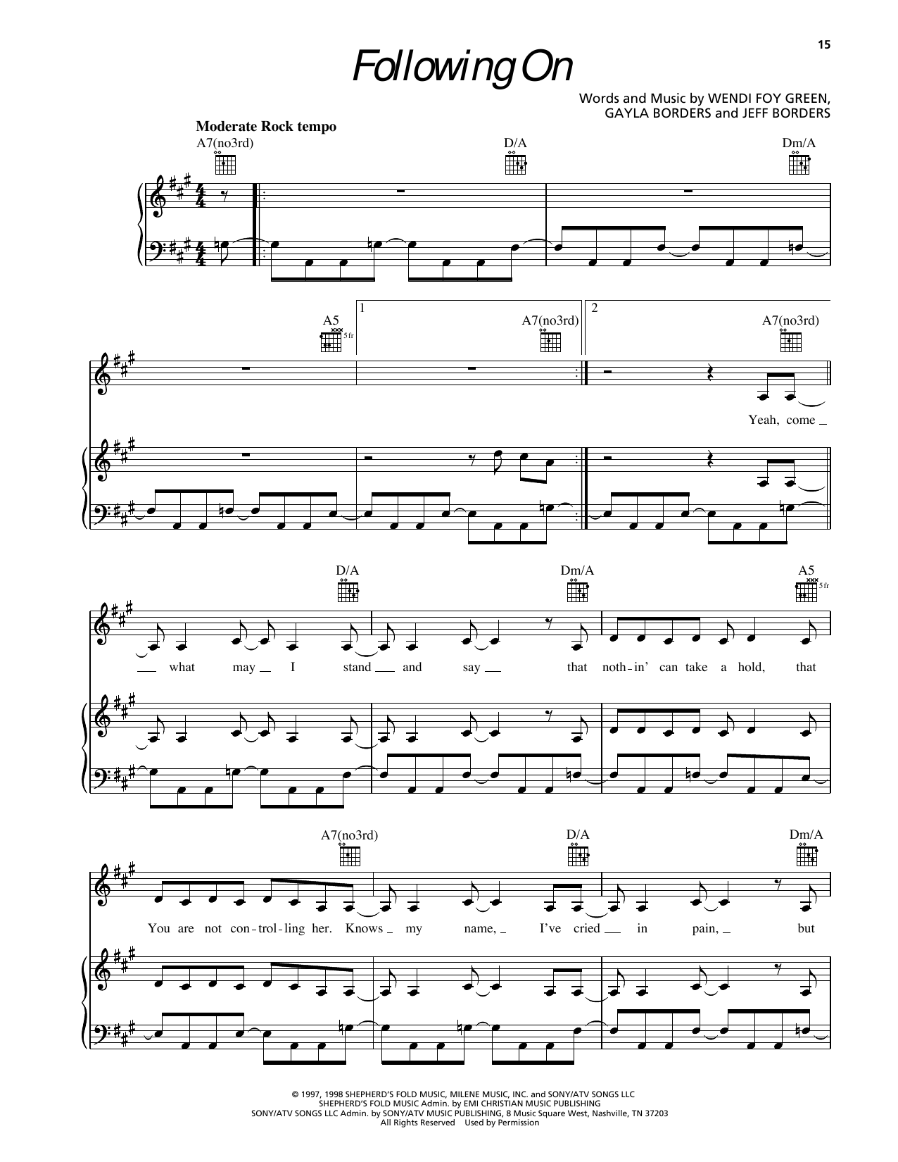 Sierra Following On Sheet Music Notes & Chords for Piano, Vocal & Guitar Chords (Right-Hand Melody) - Download or Print PDF