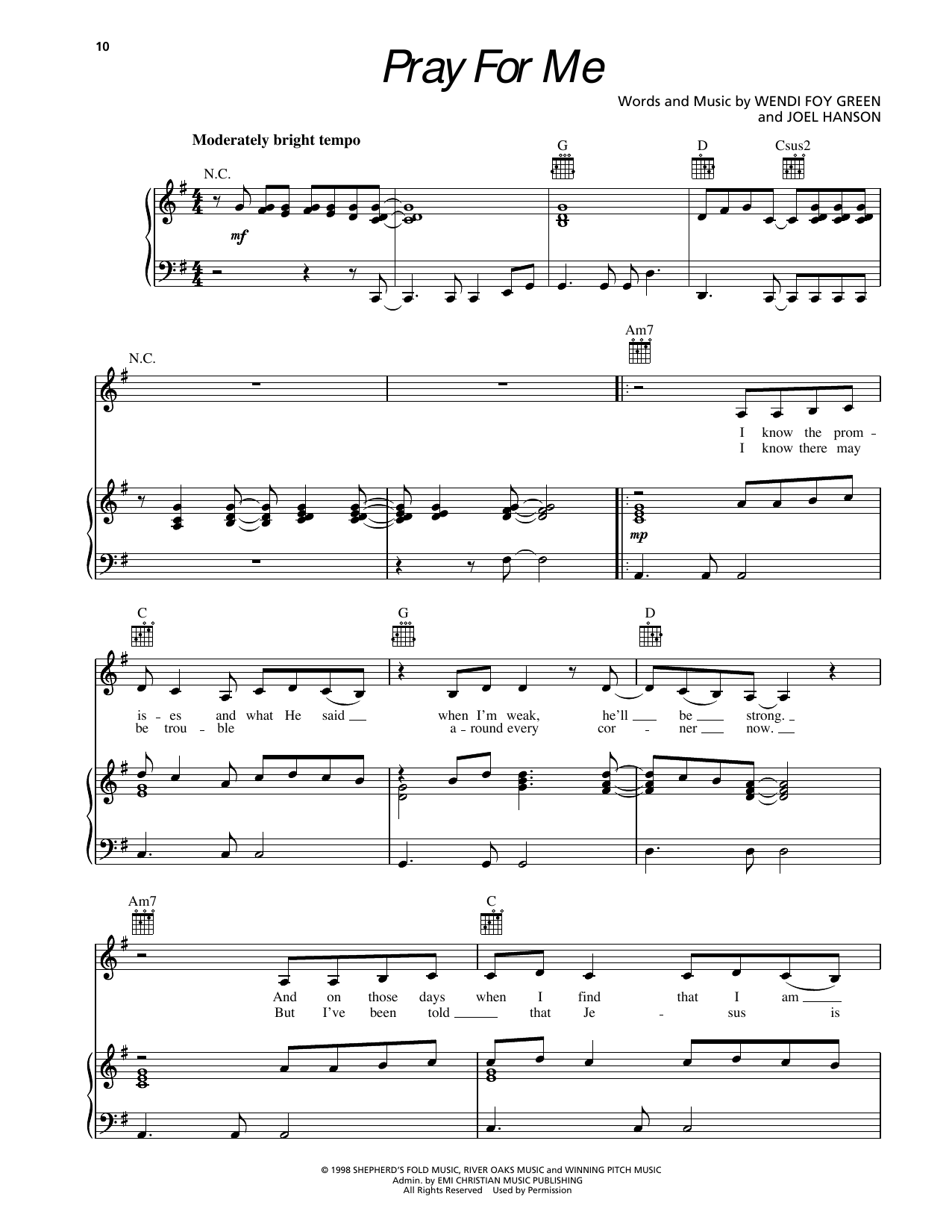 Sierra Pray For Me Sheet Music Notes & Chords for Piano, Vocal & Guitar Chords (Right-Hand Melody) - Download or Print PDF