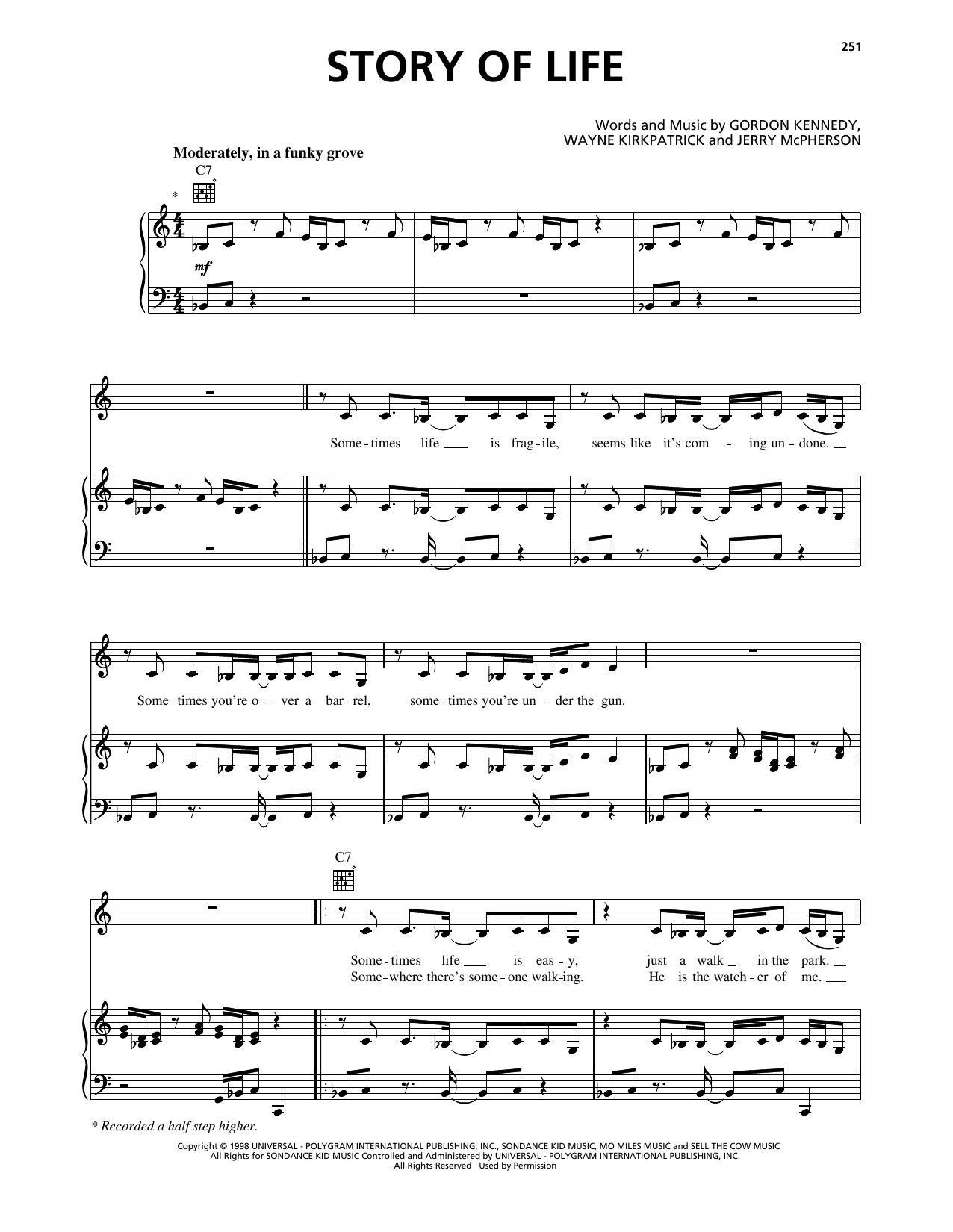 Sierra Story Of Life Sheet Music Notes & Chords for Piano, Vocal & Guitar Chords (Right-Hand Melody) - Download or Print PDF