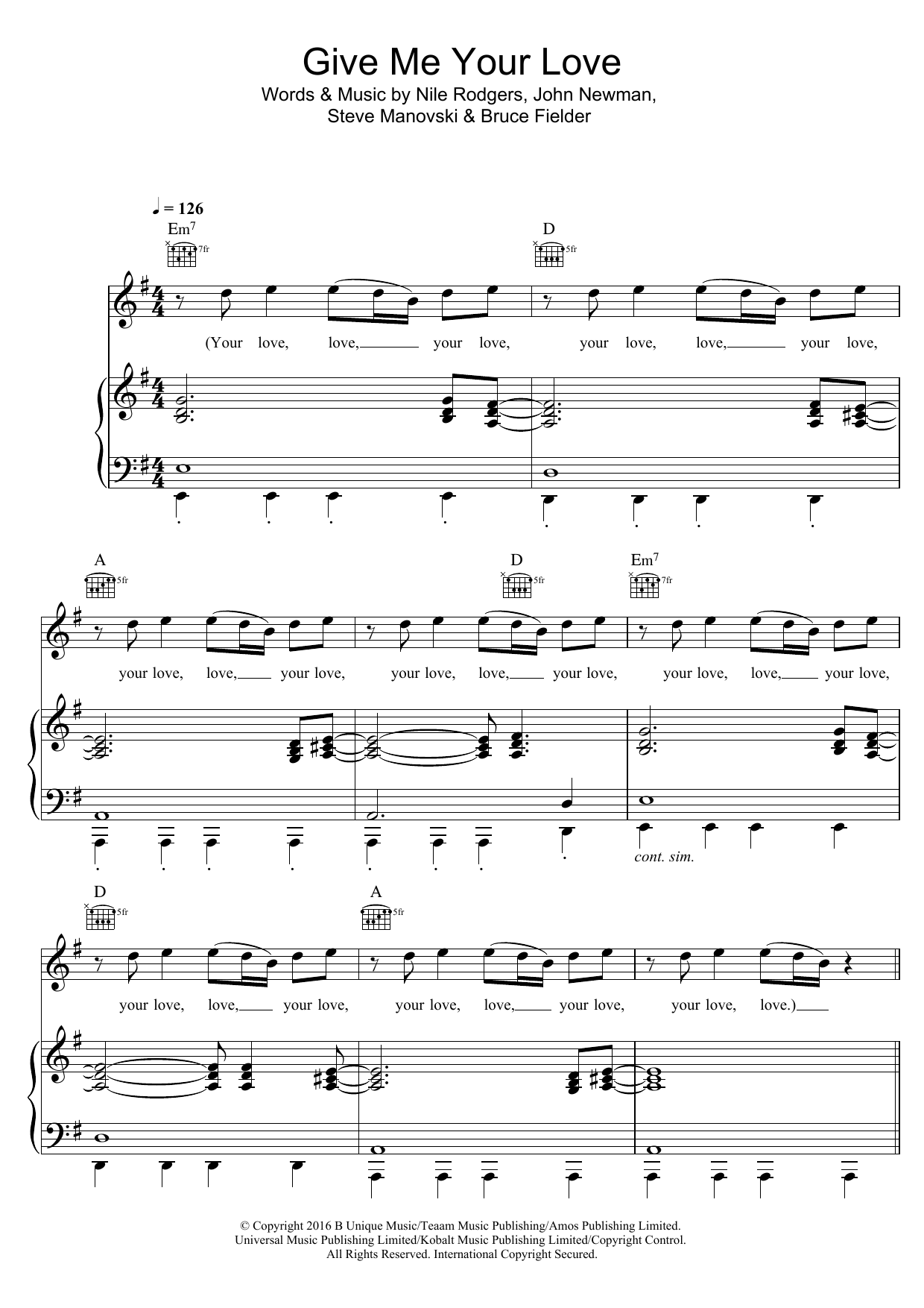 Sigala Give Me Your Love (featuring John Newman and Nile Rodgers) Sheet Music Notes & Chords for Piano, Vocal & Guitar (Right-Hand Melody) - Download or Print PDF