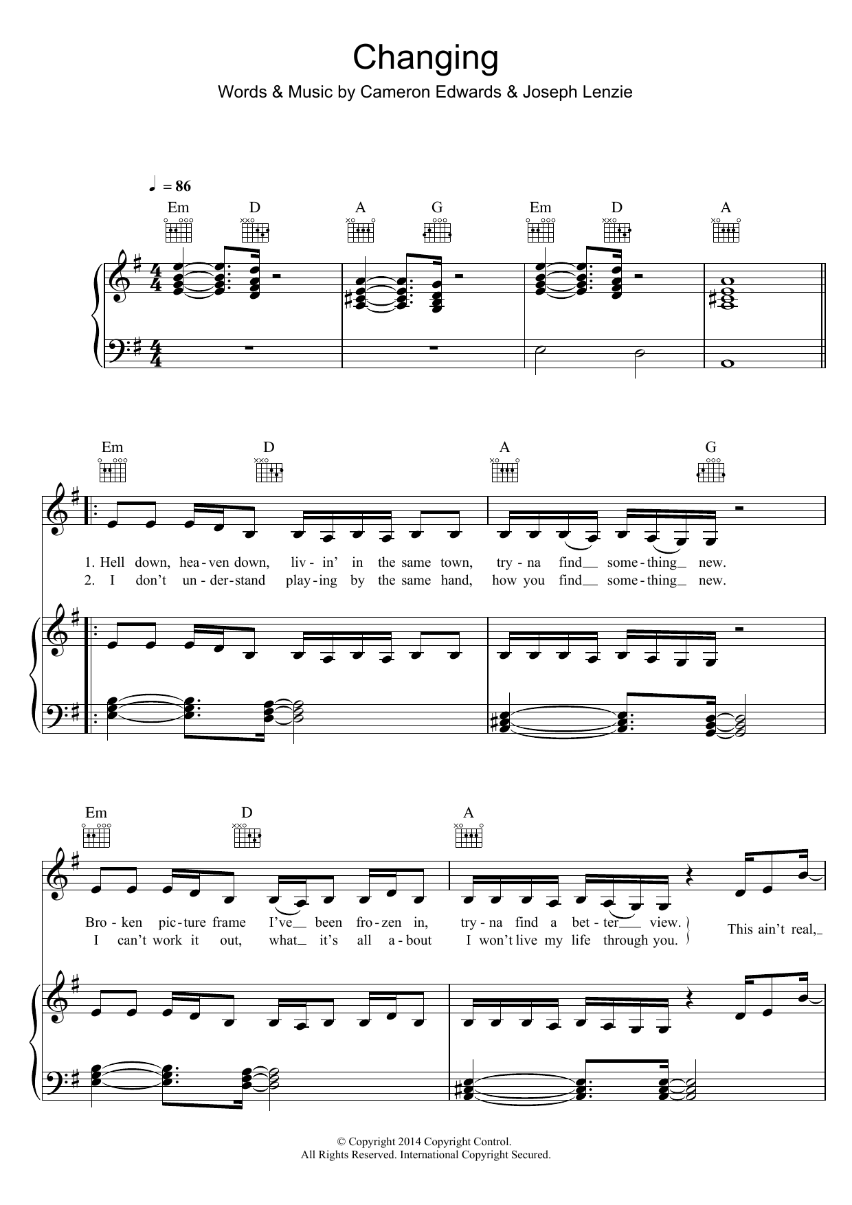Sigma Changing (feat. Paloma Faith) Sheet Music Notes & Chords for Piano, Vocal & Guitar (Right-Hand Melody) - Download or Print PDF