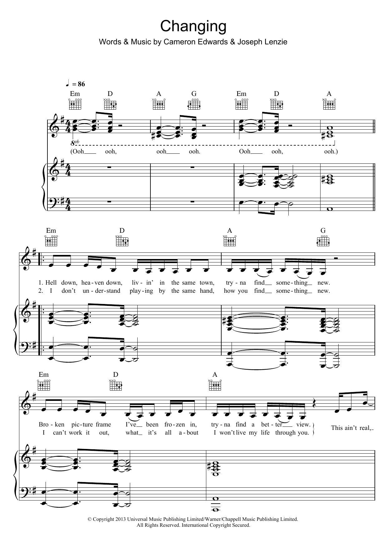Sigma Changing (featuring Paloma Faith) Sheet Music Notes & Chords for Piano, Vocal & Guitar - Download or Print PDF