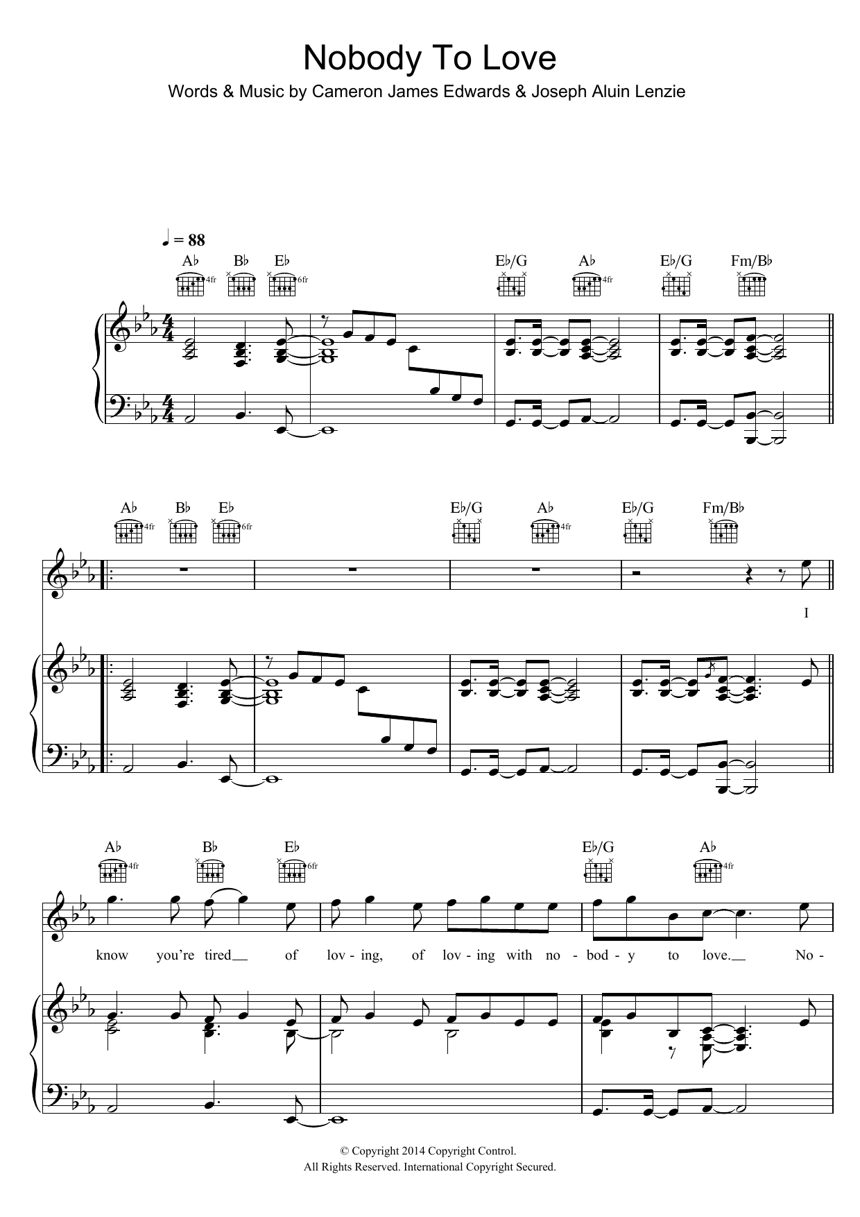 Sigma Nobody To Love Sheet Music Notes & Chords for Piano, Vocal & Guitar - Download or Print PDF