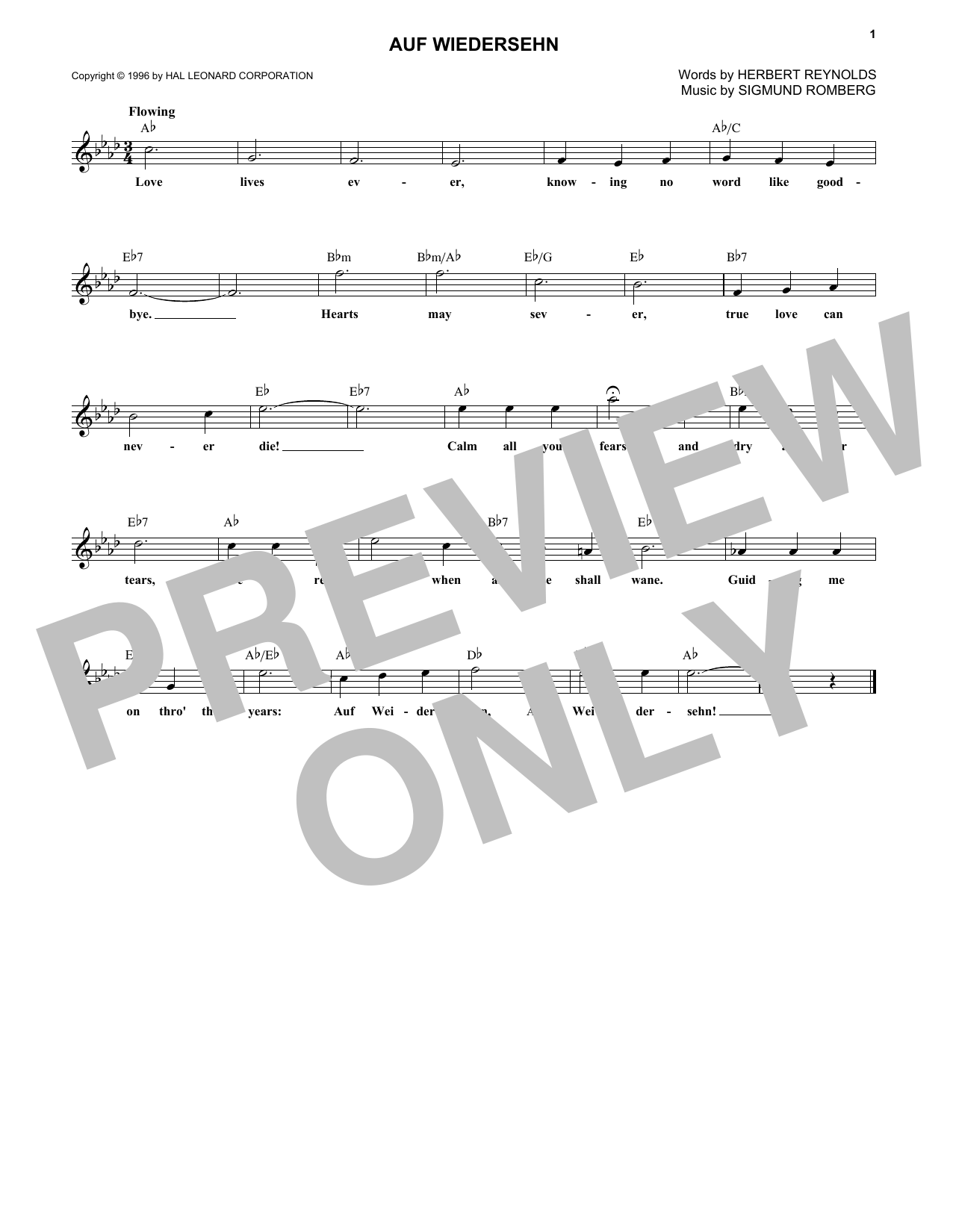 Sigmund Romberg Auf Wiedersehn Sheet Music Notes & Chords for Melody Line, Lyrics & Chords - Download or Print PDF