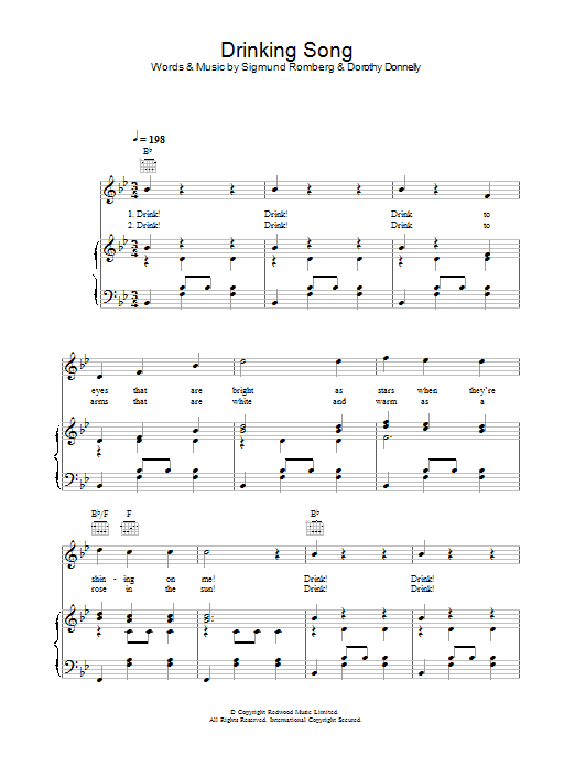 Sigmund Romberg Drinking Song (from The Student Prince) Sheet Music Notes & Chords for Piano, Vocal & Guitar (Right-Hand Melody) - Download or Print PDF