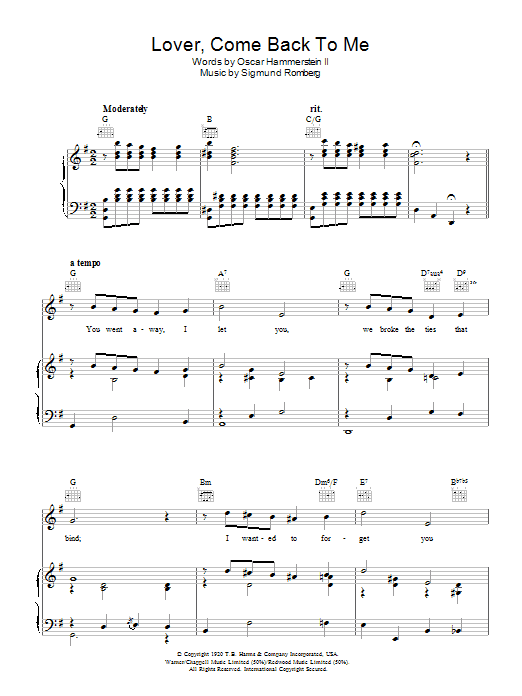 Sigmund Romberg Lover, Come Back To Me Sheet Music Notes & Chords for Easy Guitar Tab - Download or Print PDF