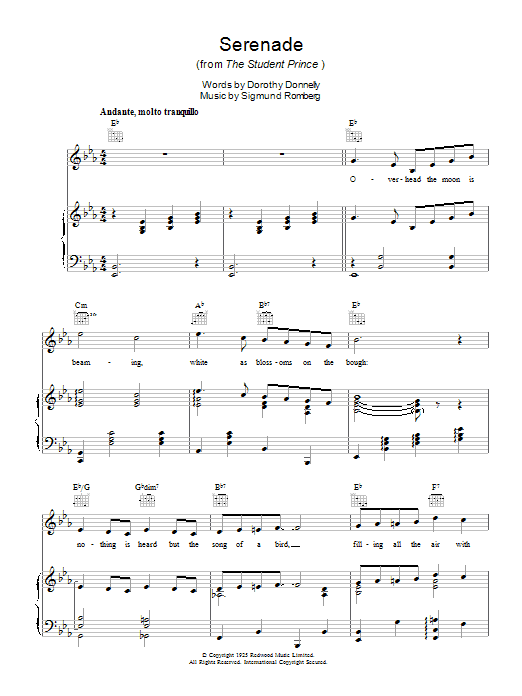 Sigmund Romberg Serenade Sheet Music Notes & Chords for Piano, Vocal & Guitar (Right-Hand Melody) - Download or Print PDF