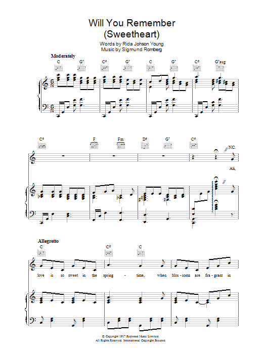 Sigmund Romberg Will You Remember Sheet Music Notes & Chords for Piano, Vocal & Guitar (Right-Hand Melody) - Download or Print PDF