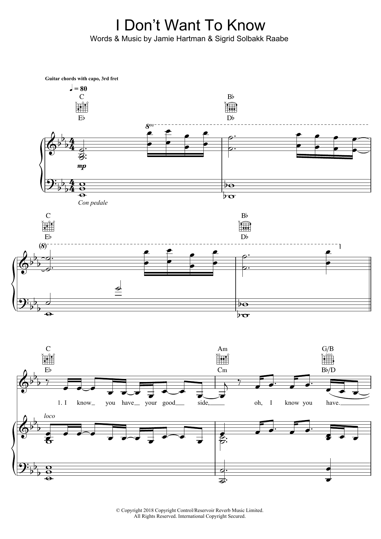 Sigrid I Don't Want To Know Sheet Music Notes & Chords for Piano, Vocal & Guitar (Right-Hand Melody) - Download or Print PDF