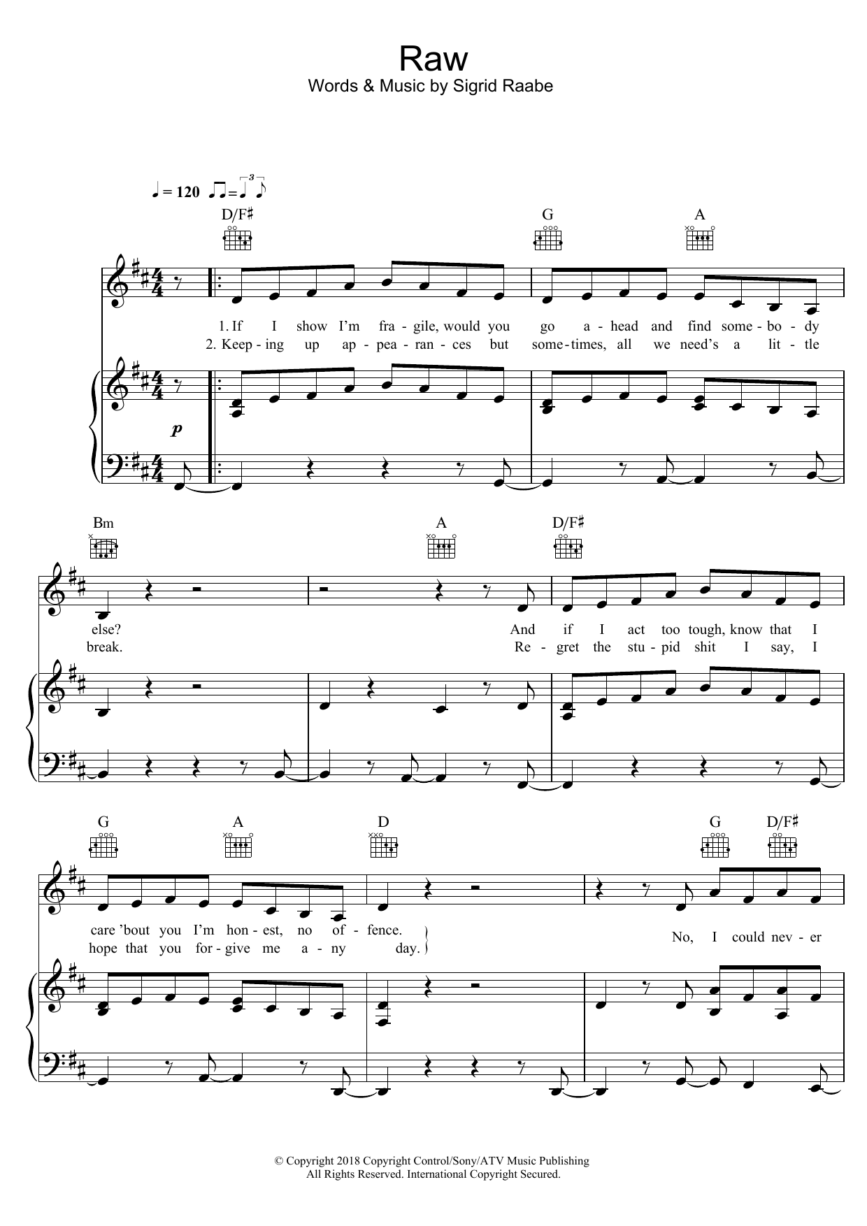 Sigrid Raw Sheet Music Notes & Chords for Piano, Vocal & Guitar (Right-Hand Melody) - Download or Print PDF
