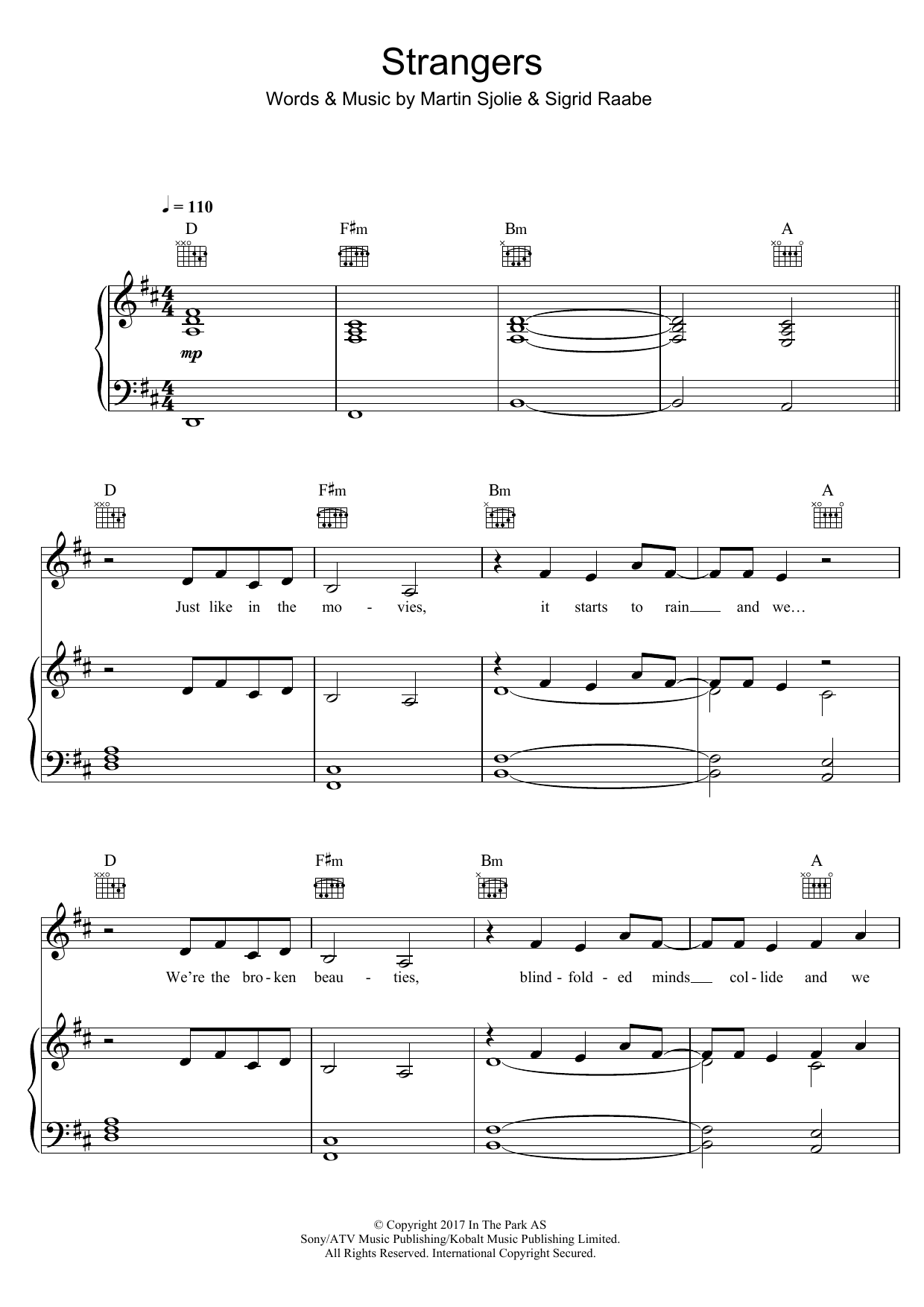 Sigrid Strangers Sheet Music Notes & Chords for Piano, Vocal & Guitar (Right-Hand Melody) - Download or Print PDF