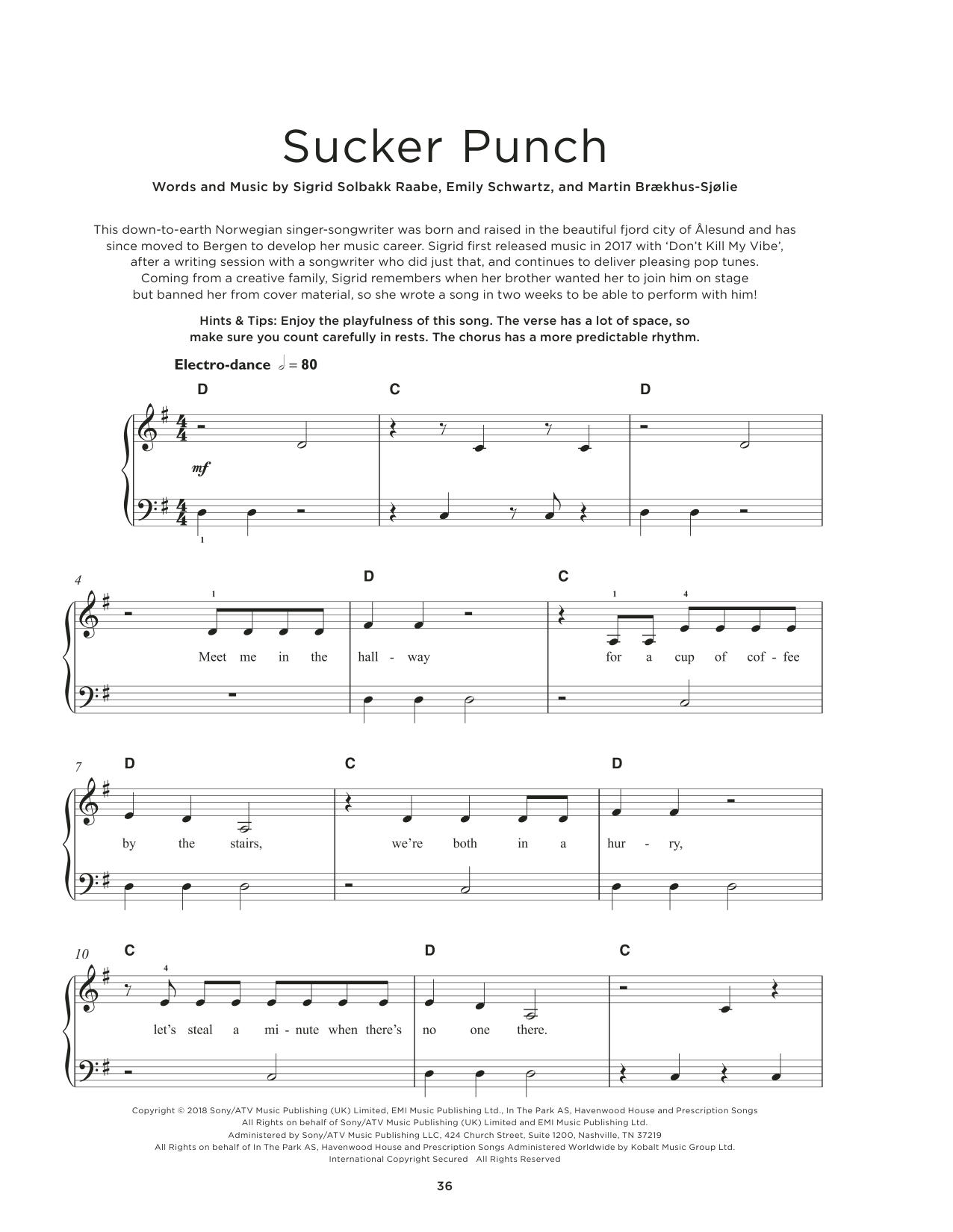 Sigrid Sucker Punch Sheet Music Notes & Chords for Really Easy Piano - Download or Print PDF