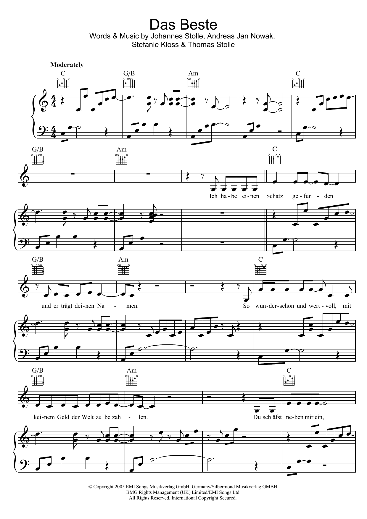 Silbermond Das Beste Sheet Music Notes & Chords for Piano, Vocal & Guitar - Download or Print PDF